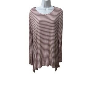 LOGO by Lori Goldstein Pink Grey Stripe Long Sleeve Tunic Top Women's XL
